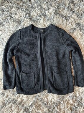 Ann Taylor Black Textured Open Cardigan